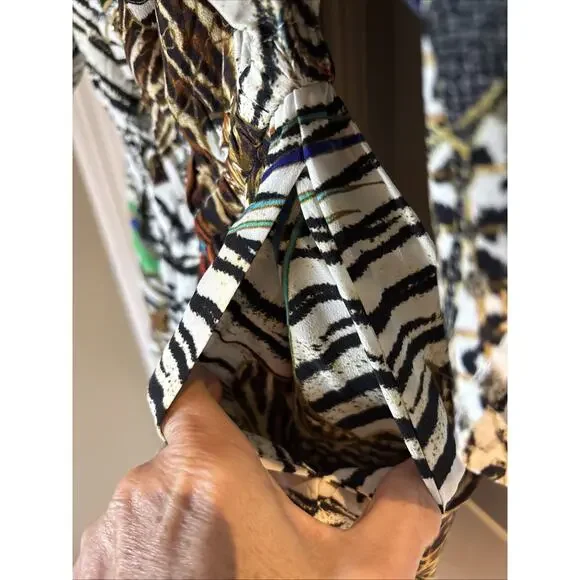 Camilla Womens BLACK WHITE Tiger Silk Romper Multi color sz Med pockets crystals - Picture 6 of 15